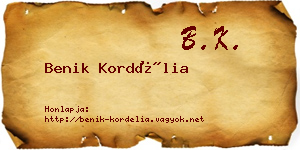 Benik Kordélia névjegykártya